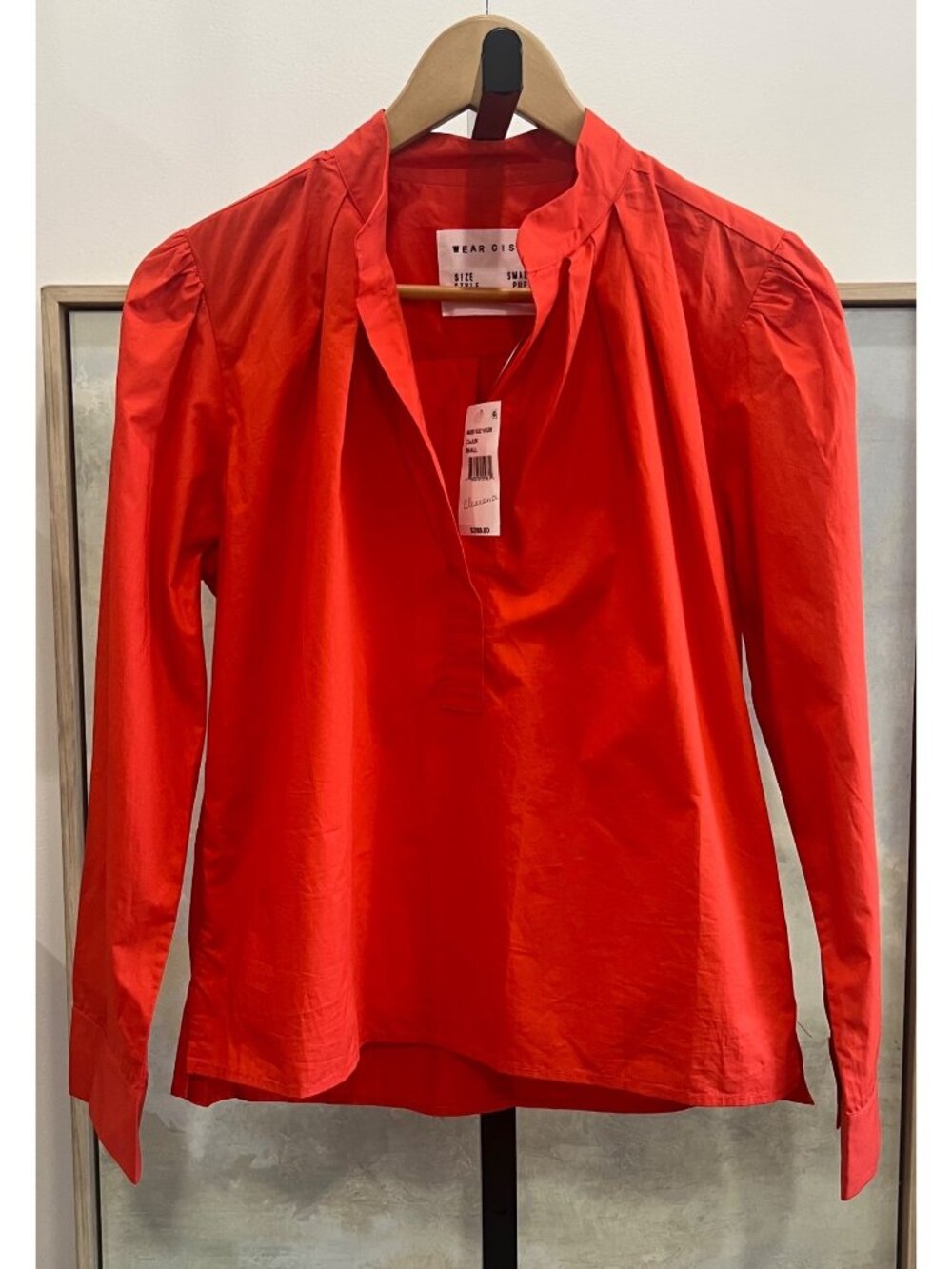 CISSA $228 The Puff Poplin Top Size Small in Cajun Red